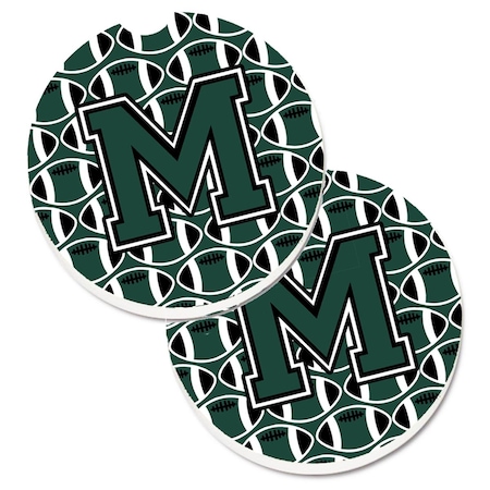 Carolines Treasures Letter M Football Green and White  Cup Holder Car Coaster, PK2 CJ1071-MCARC